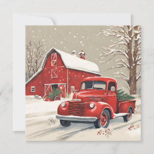 Cartes Pour Fêtes Annuelles Vintage Noël Camion rouge et Grange rouge