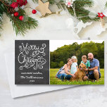 Cartes Pour Fêtes Annuelles Vintage Noël Chalkboard Calligraphie<br><div class="desc">Répandez un peu de joie de vacances avec ce carte photo de vacances amusant avec une fantaisie Joyeuse Typographie / Calligraphie, votre photo, nom et année set contre un arrière - plan de tableau noir. Festif et amusant, mais simple et classique avec une atmosphère vintage, il est sûr de faire...</div>