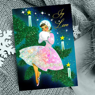 Cartes Pour Fêtes Annuelles Vintage Noël chandelle fille iridescente parties s