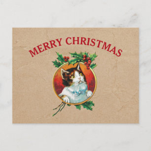 Cartes Pour Fêtes Annuelles Vintage Noël Chat Vacances Kraft papier Brown