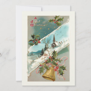 Cartes Pour Fêtes Annuelles Vintage Noël cloches, Holly & Eglise en hiver