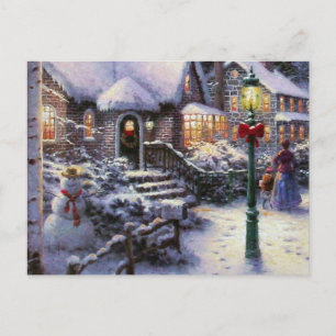 Cartes Pour Fêtes Annuelles Vintage Noël Cottage Scène de neige