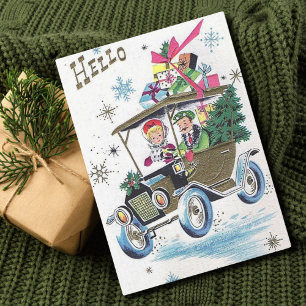 Cartes Pour Fêtes Annuelles Vintage Noël Couple Conduite Avec Cadeaux