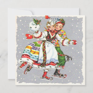 Cartes Pour Fêtes Annuelles Vintage Noël Couple Patinage sur glace