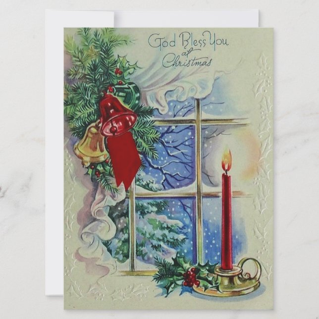 Cartes Pour Fêtes Annuelles Vintage Noël Dieu béni (Devant)
