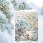 Cartes Pour Fêtes Annuelles Vintage Noël Donkey Kitten<br><div class="desc">Adorable âne qui fait un chaton par un jour de neige froide avec des granges dans l'arrière - plan. Partition et pièces ornementales en or incluses dans ce design. Parfait pour envoyer des Bonnes Fêtes à n'importe qui.</div>