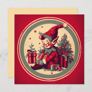 Cartes Pour Fêtes Annuelles Vintage Noël Elf Retro Xmas