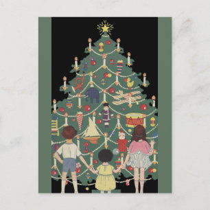 Cartes Pour Fêtes Annuelles Vintage Noël Enfants autour d'un arbre décoré
