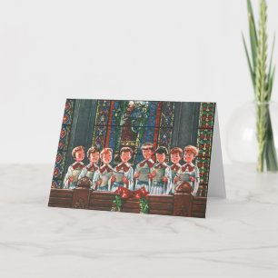 Cartes Pour Fêtes Annuelles Vintage Noël Enfants chantant Chorale dans l'églis