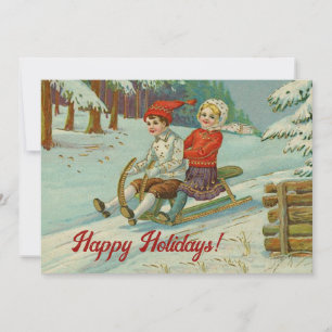 Cartes Pour Fêtes Annuelles Vintage Noël Enfants dormant dans la neige