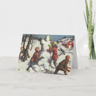 Cartes Pour Fêtes Annuelles Vintage Noël, Enfants Snowball combat