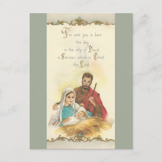 Cartes Pour Fêtes Annuelles Vintage Noël Famille Sainte (Devant)