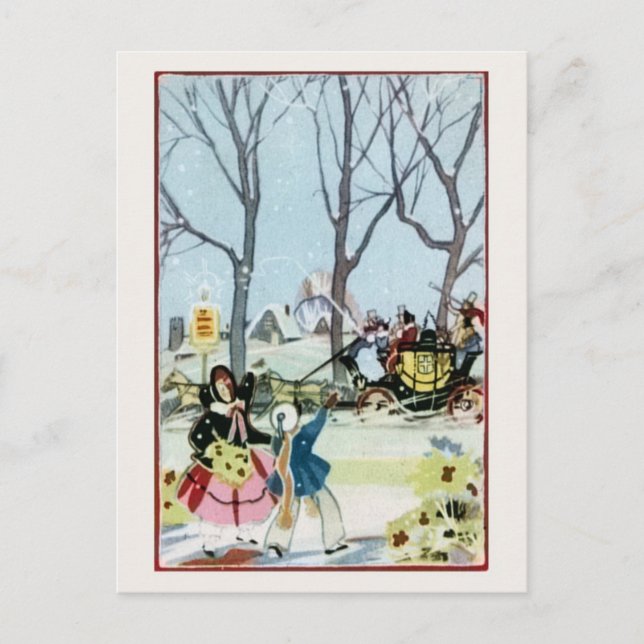 Cartes Pour Fêtes Annuelles Vintage Noël femme chariot (Devant)