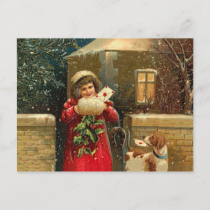 Cartes Pour Fêtes Annuelles Vintage Noël fille et chien