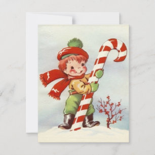 Cartes Pour Fêtes Annuelles Vintage Noël Garçon Et Grand Sucre de canne