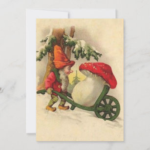 Cartes Pour Fêtes Annuelles Vintage Noël Gnome Hauling a Musroom
