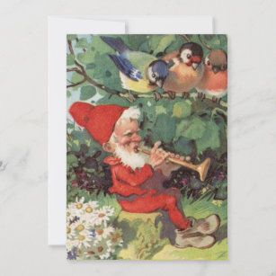 Cartes Pour Fêtes Annuelles Vintage Noël Gnome Jouer instrument de musique