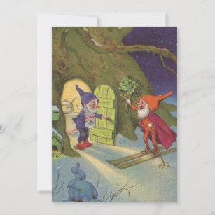 Cartes Pour Fêtes Annuelles Vintage Noël Gnomes Ski de neige