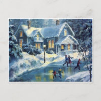 Vintage Noël hiver Patinage sur glace
