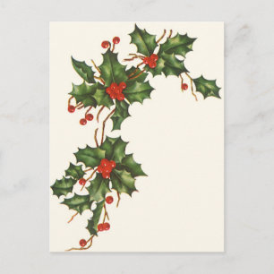 Cartes Pour Fêtes Annuelles Vintage Noël, Holly Plante avec les baies rouges