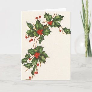 Cartes Pour Fêtes Annuelles Vintage Noël, Holly Plante avec les baies rouges