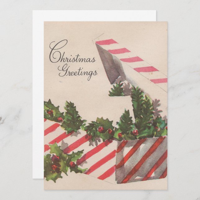 Cartes Pour Fêtes Annuelles Vintage Noël Holly Présente (Devant / Derrière)