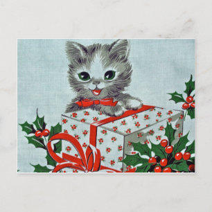 Cartes Pour Fêtes Annuelles Vintage Noël Kitty Chat avec cadeau