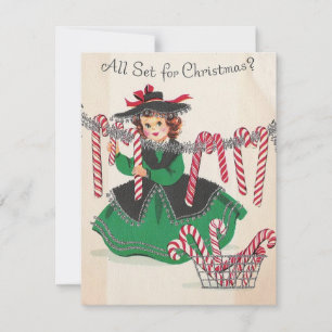 Cartes Pour Fêtes Annuelles Vintage Noël La dame pende Sucres de canne