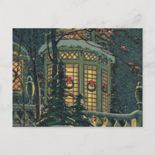 Cartes Pour Fêtes Annuelles Vintage Noël, Maison avec des couronnes dans Windo