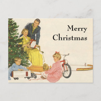 Cartes Pour Fêtes Annuelles Vintage Noël matin, présentation d'ouverture famil