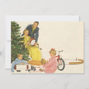 Cartes Pour Fêtes Annuelles Vintage Noël matin, présentation d'ouverture famil