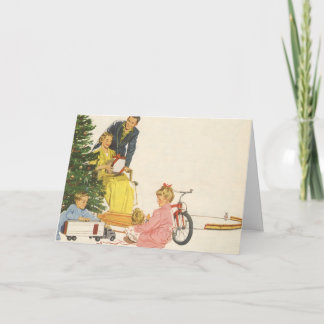 Cartes Pour Fêtes Annuelles Vintage Noël matin, présentation d'ouverture famil