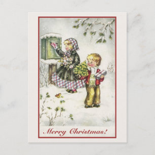 Cartes Pour Fêtes Annuelles Vintage Noël mignon garçon et fille