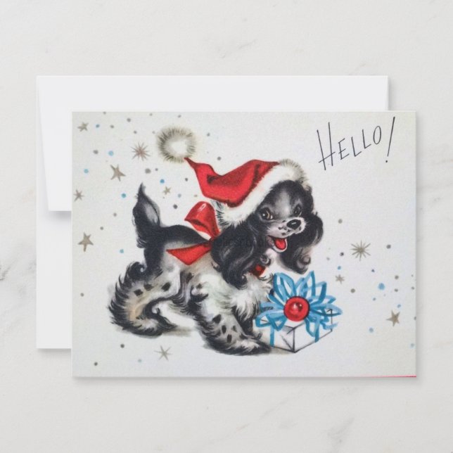 Cartes Pour Fêtes Annuelles Vintage Noël mignonne Chiot (Devant)