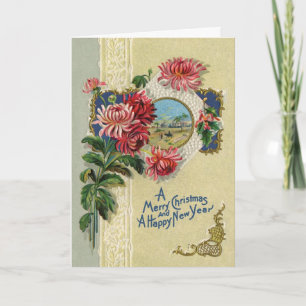 Cartes Pour Fêtes Annuelles Vintage Noël/Nouvel An Floral Bethléem Scène