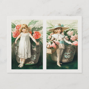 Cartes Pour Fêtes Annuelles Vintage Noël Nouvel An jeunes filles avec fleur