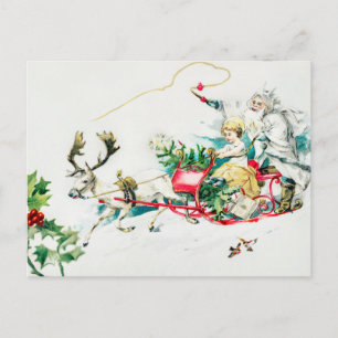 Cartes Pour Fêtes Annuelles Vintage Noël Panier de cerfs de Noël Paintes vacan