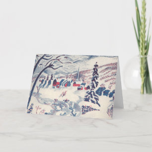 Cartes Pour Fêtes Annuelles Vintage Noël, paysage de neige avec Village d'hive