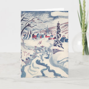 Cartes Pour Fêtes Annuelles Vintage Noël, paysage de neige avec Village d'hive