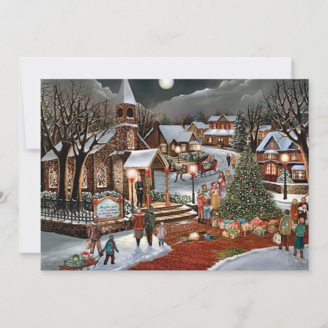 Cartes Pour Fêtes Annuelles Vintage Noël paysage enneigé (Devant)