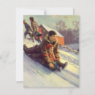 Cartes Pour Fêtes Annuelles Vintage Noël, père et fille Dormage