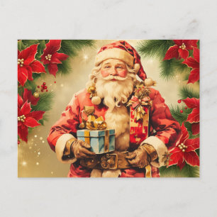 Cartes Pour Fêtes Annuelles Vintage Noël Père Noël avec Poinsettia