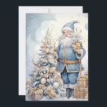 Cartes Pour Fêtes Annuelles Vintage Noël Père Noël Blue Gold<br><div class="desc">Elégante carte de voeux de Noël vintage avec le Père Noël portant un costume bleu et or et mettant des cadeaux sous un arbre. Personnalisé au dos avec votre message et votre nom. Contactez-moi pour obtenir de l'aide sur votre personnalisation ou pour demander des produits Zazzle correspondants ou coordonnés supplémentaires....</div>