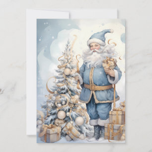 Cartes Pour Fêtes Annuelles Vintage Noël Père Noël Blue Gold