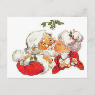 Cartes Pour Fêtes Annuelles Vintage Noël Père Noël Embrasser Mme Claus