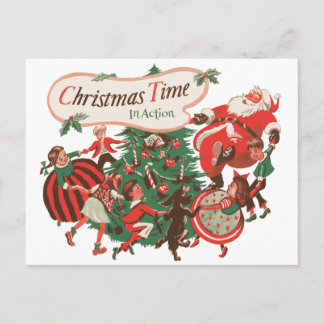 Cartes Pour Fêtes Annuelles Vintage Noël Père Noël et enfants dansants