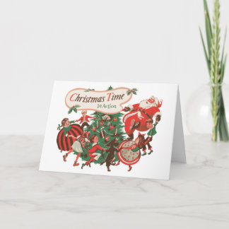 Cartes Pour Fêtes Annuelles Vintage Noël Père Noël et enfants dansants