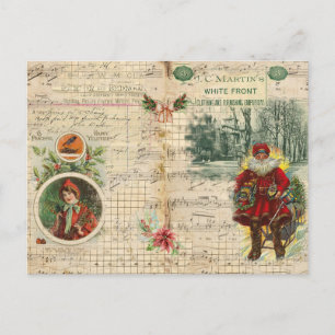 Cartes Pour Fêtes Annuelles Vintage Noël Père Noël et notes musicales