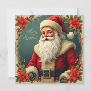 Cartes Pour Fêtes Annuelles Vintage Noël Père Noël et Rouge Poinsettia