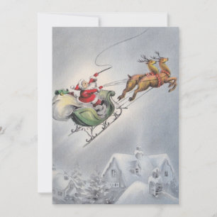Cartes Pour Fêtes Annuelles Vintage Noël Père Noël Flying Reindeer